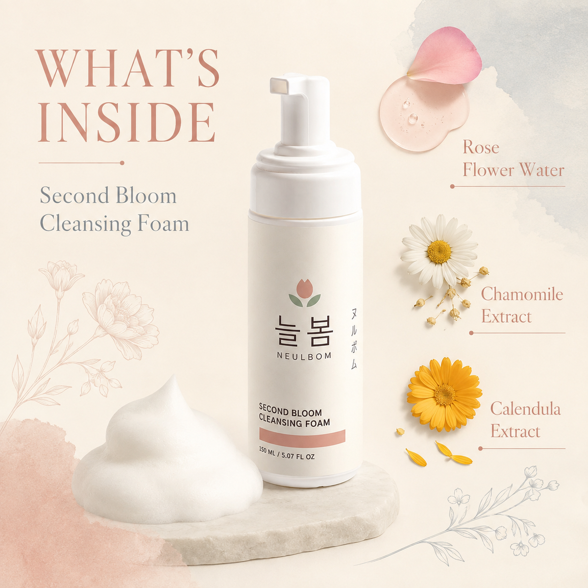 NEULBOM Second Bloom Cleansing Foam key ingredients